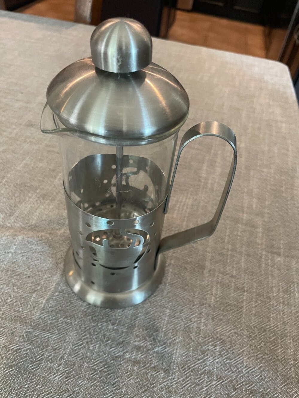 Stainless Steel French Press Coffee Maker with Coffee Cup Design 6" - Picture 1 of 5